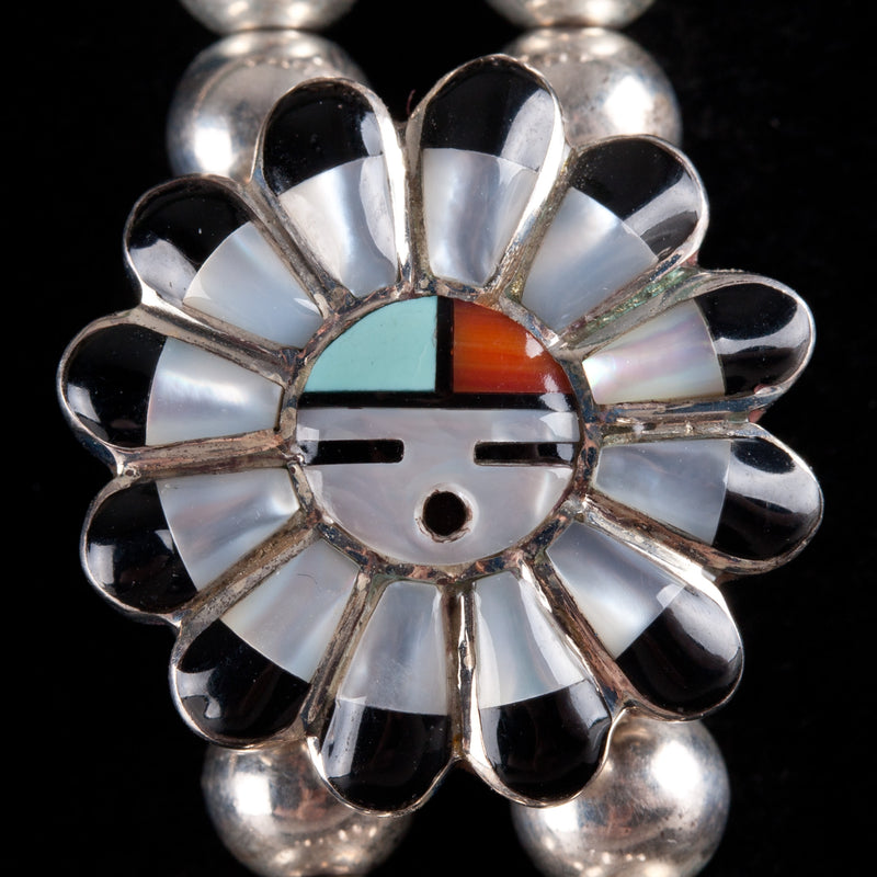 Vintage 1960's Sterling Silver Zuni Sunface Multi-Stone Necklace Earring Set