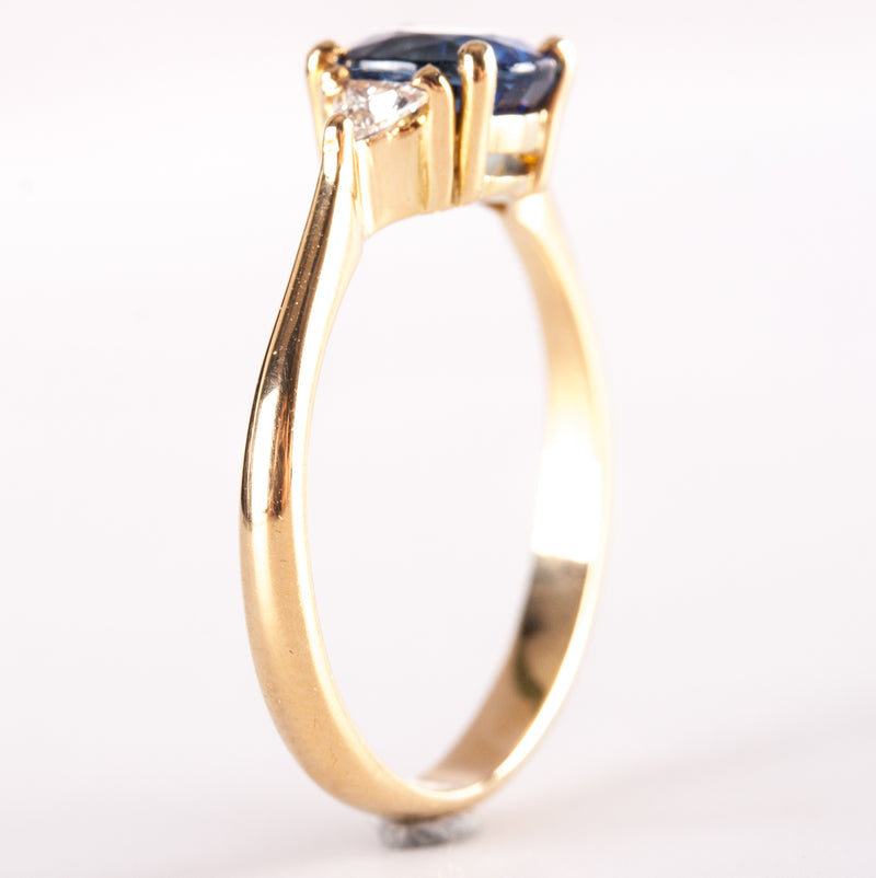 14k Yellow Gold Round AAA Sapphire Trillion Diamond Ring 1.37ctw 2.50g