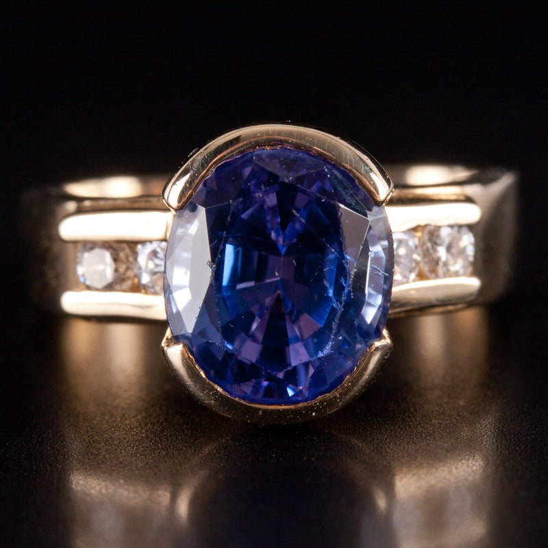 14k Yellow Gold Fancy Oval Tanzanite Solitaire Ring W/ Diamond Accents 2.47ctw