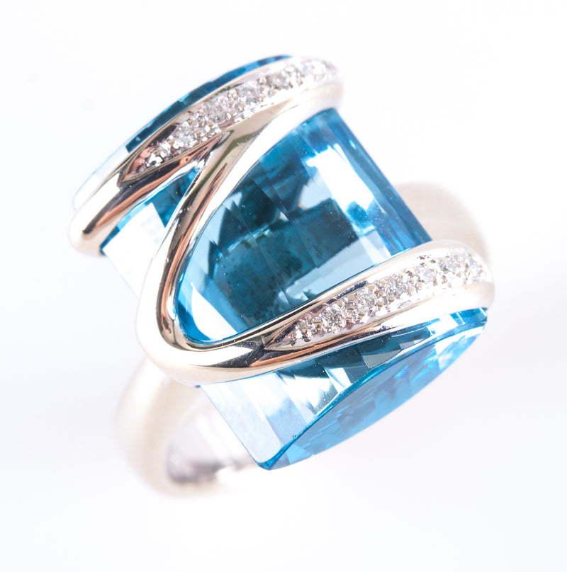 18k White Gold Swiss Blue Topaz & Diamond Abstract Cocktail Ring 15.01ctw 10.25g