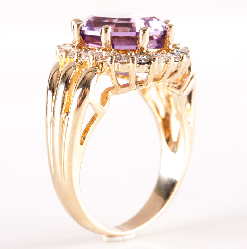 14k Yellow Gold Step Octagon Amethyst Diamond Halo Style Ring 3.40ctw 6.34g
