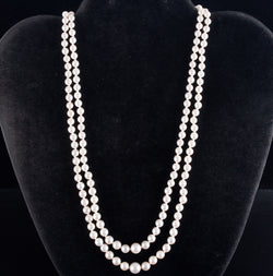 Mikimoto Sterling Silver Cultured Pearl Double Strand Necklace W/ Original Box