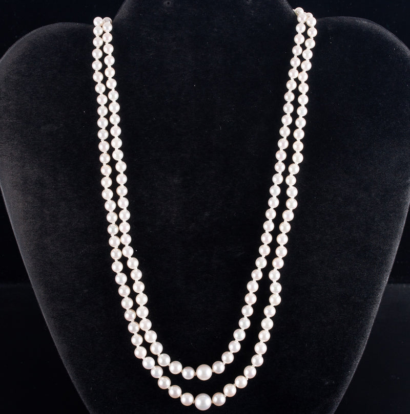 Mikimoto Sterling Silver Cultured Pearl Double Strand Necklace W/ Original Box