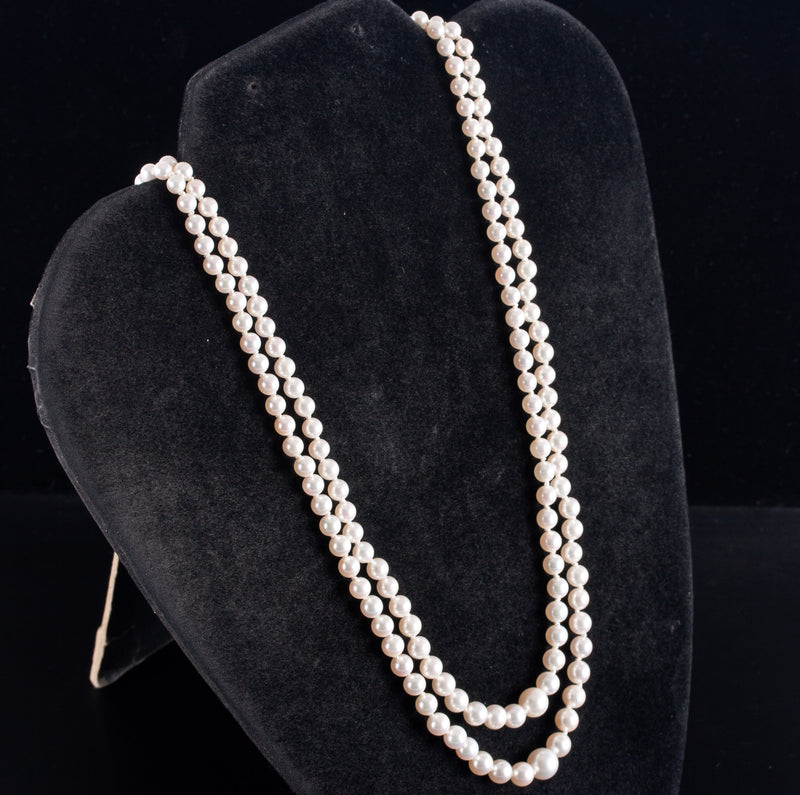 Mikimoto Sterling Silver Cultured Pearl Double Strand Necklace W/ Original Box