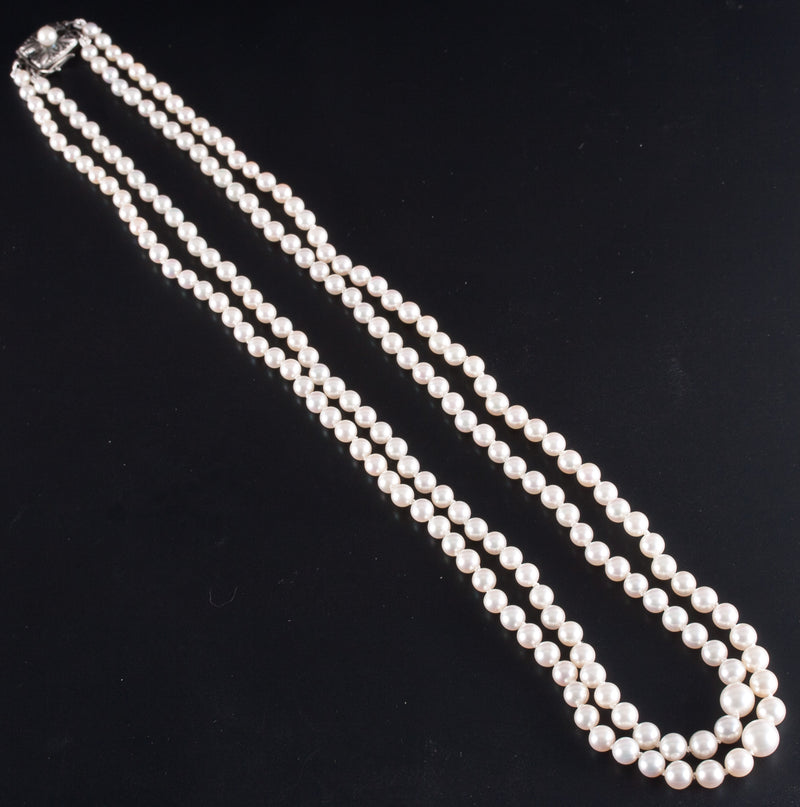 Mikimoto Sterling Silver Cultured Pearl Double Strand Necklace W/ Original Box