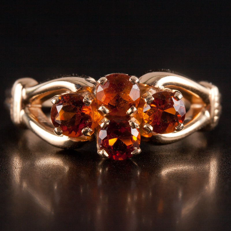 14k Yellow Gold Round Orange Mandarin Garnet Cluster Style Ring 1.0ctw 3.0g