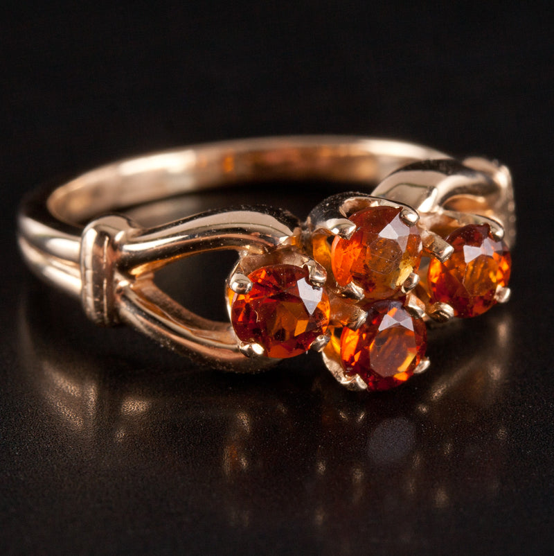 14k Yellow Gold Round Orange Mandarin Garnet Cluster Style Ring 1.0ctw 3.0g