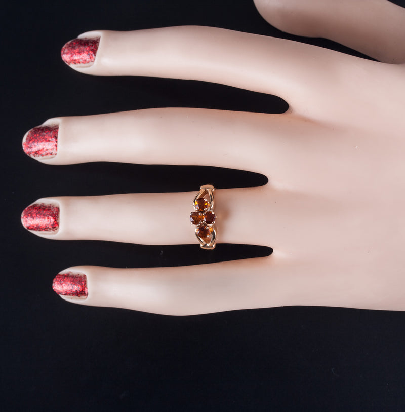 14k Yellow Gold Round Orange Mandarin Garnet Cluster Style Ring 1.0ctw 3.0g