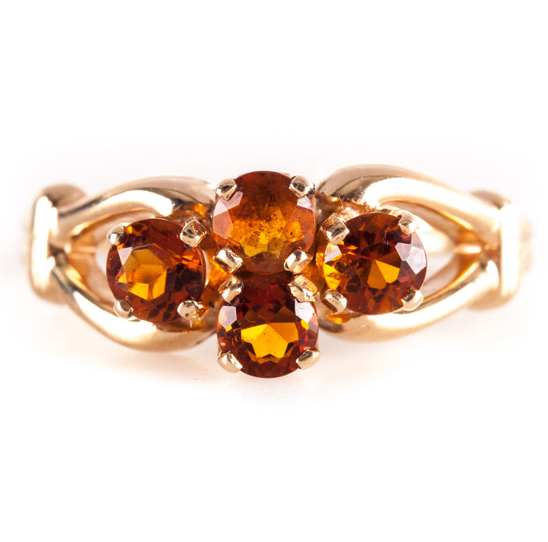 14k Yellow Gold Round Orange Mandarin Garnet Cluster Style Ring 1.0ctw 3.0g