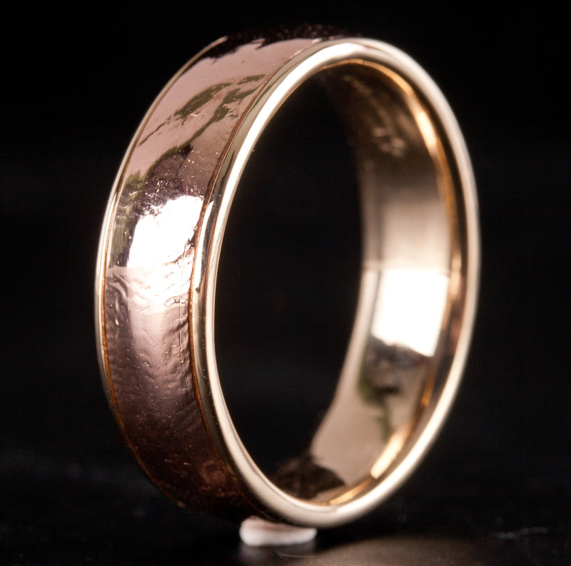 14k Yellow Rose Gold Textured Inlay Wedding Anniversary Ring 8.72g 6.4mm Width