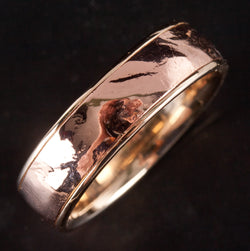 14k Yellow Rose Gold Textured Inlay Wedding Anniversary Ring 8.72g 6.4mm Width