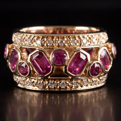 14k Yellow Gold Lab-Created Ruby & Natural Diamond Cocktail Ring 3.99ctw 9.1g