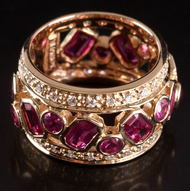 14k Yellow Gold Lab-Created Ruby & Natural Diamond Cocktail Ring 3.99ctw 9.1g