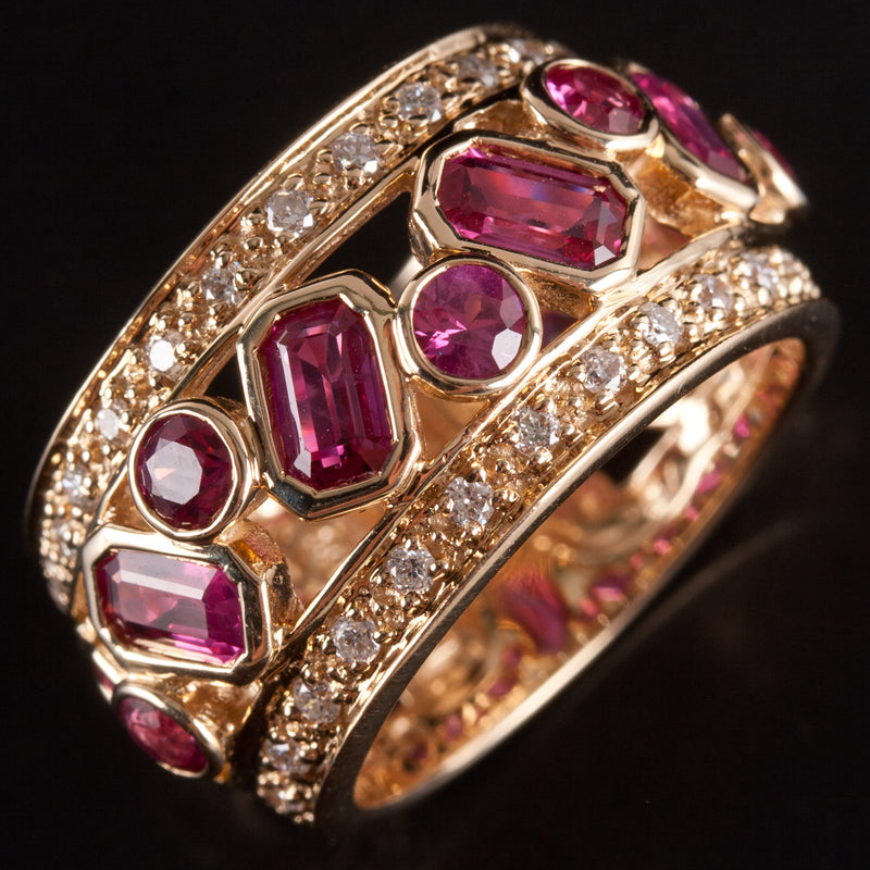 14k Yellow Gold Lab-Created Ruby & Natural Diamond Cocktail Ring 3.99ctw 9.1g