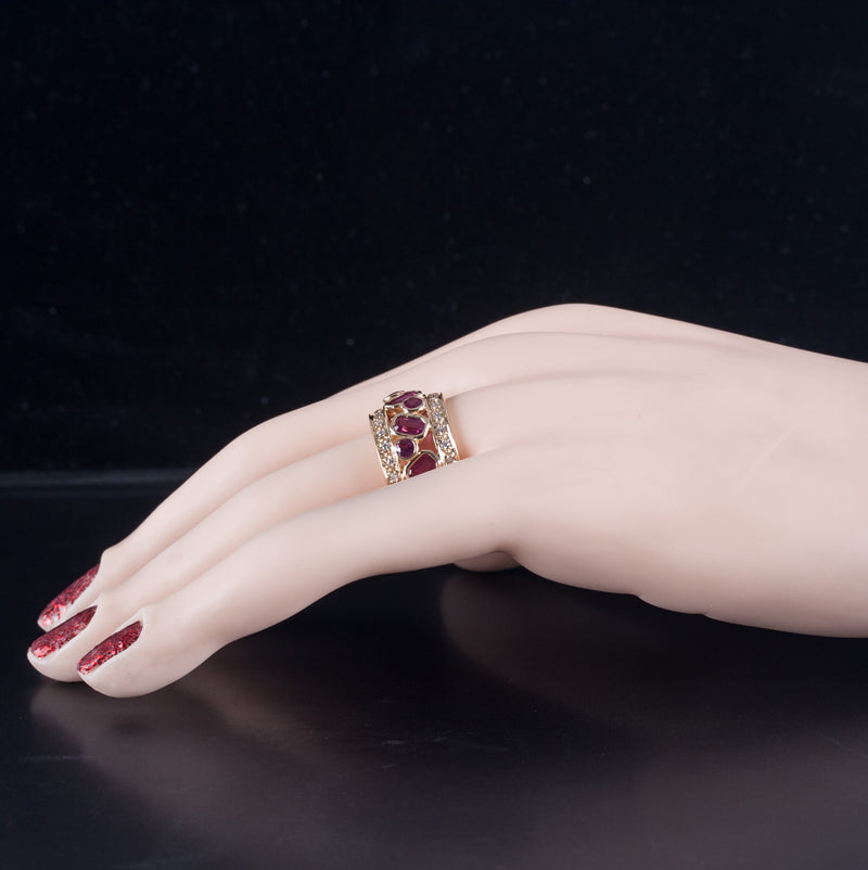 14k Yellow Gold Lab-Created Ruby & Natural Diamond Cocktail Ring 3.99ctw 9.1g