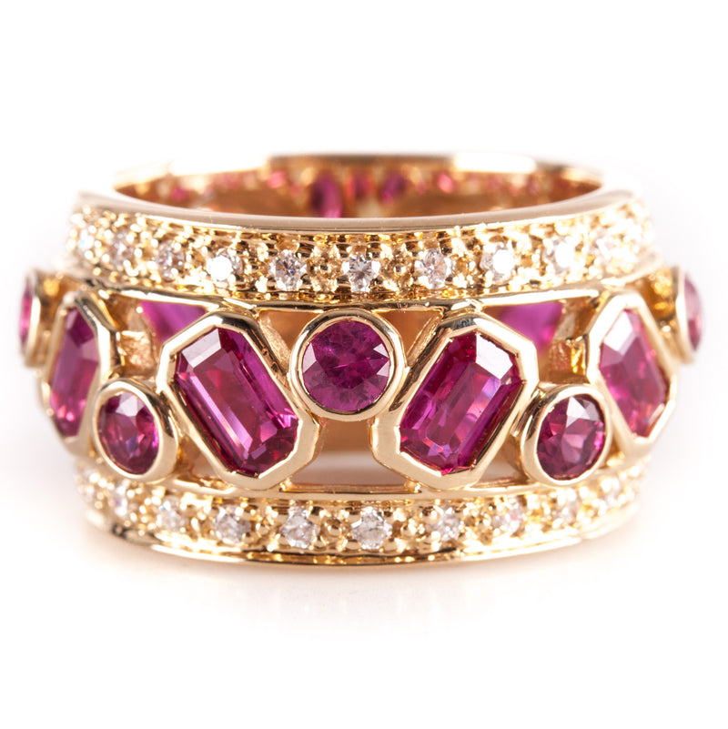 14k Yellow Gold Lab-Created Ruby & Natural Diamond Cocktail Ring 3.99ctw 9.1g