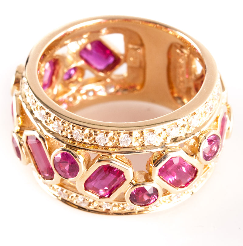 14k Yellow Gold Lab-Created Ruby & Natural Diamond Cocktail Ring 3.99ctw 9.1g