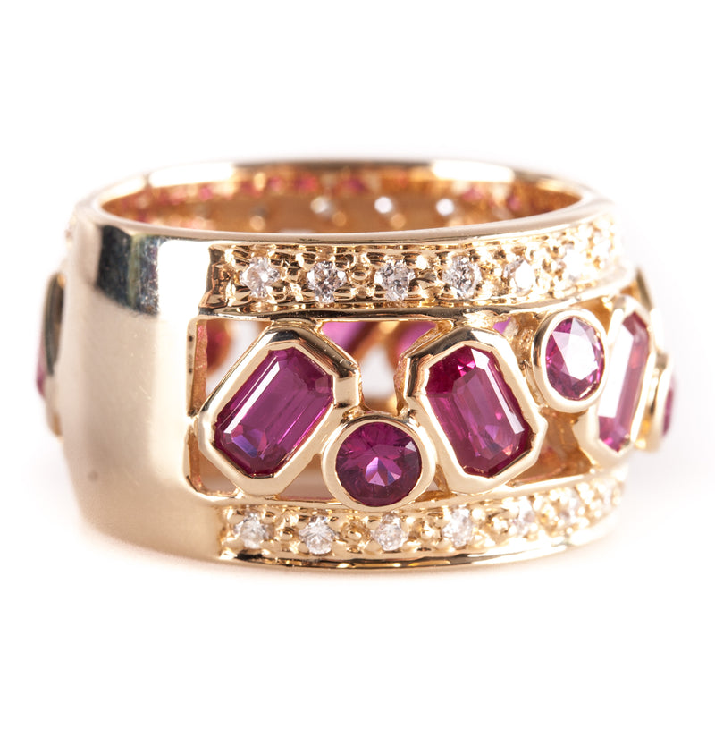 14k Yellow Gold Lab-Created Ruby & Natural Diamond Cocktail Ring 3.99ctw 9.1g