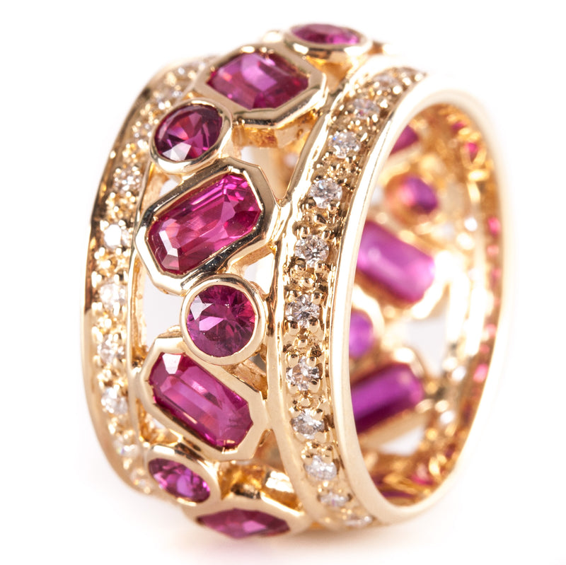 14k Yellow Gold Lab-Created Ruby & Natural Diamond Cocktail Ring 3.99ctw 9.1g