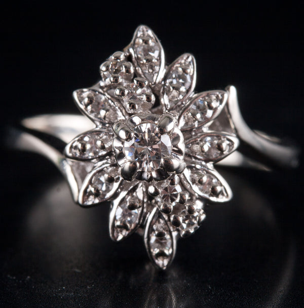 14k White Gold Round G SI1 Diamond Floral Style Ring .225ctw 4.27g Size 6.5