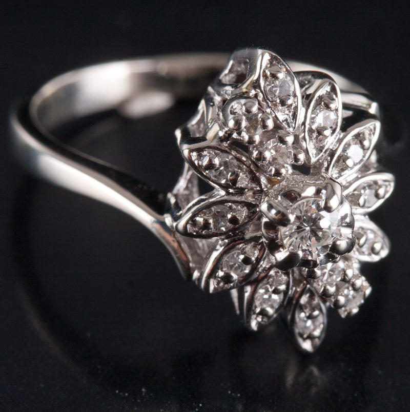 14k White Gold Round G SI1 Diamond Floral Style Ring .225ctw 4.27g Size 6.5