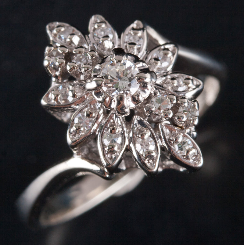 14k White Gold Round G SI1 Diamond Floral Style Ring .225ctw 4.27g Size 6.5