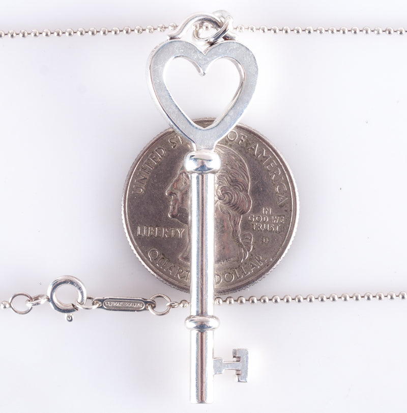 Tiffany & Co. Sterling Silver Heart Key Style Necklace W/ 18" Chain 8.18g