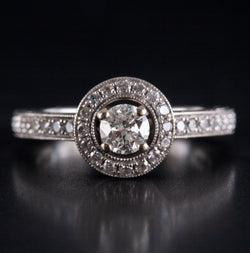 14k White Gold Round H I1 Diamond Halo Style Engagement Ring .70ctw 3.85g