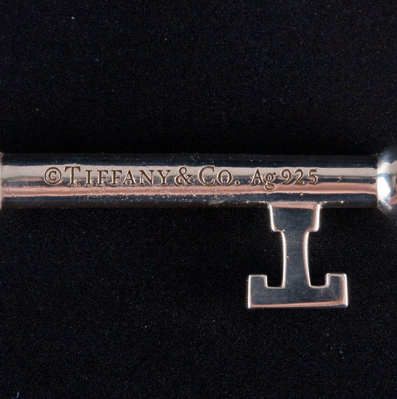 Tiffany & Co. Sterling Silver Diamond Key Style Pendant W/ Original Box & Pouch