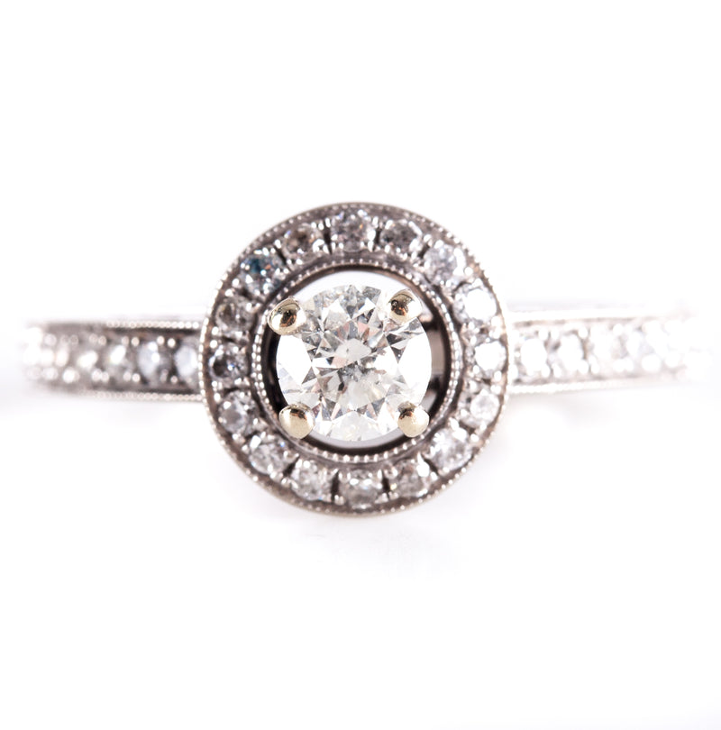 14k White Gold Round H I1 Diamond Halo Style Engagement Ring .70ctw 3.85g