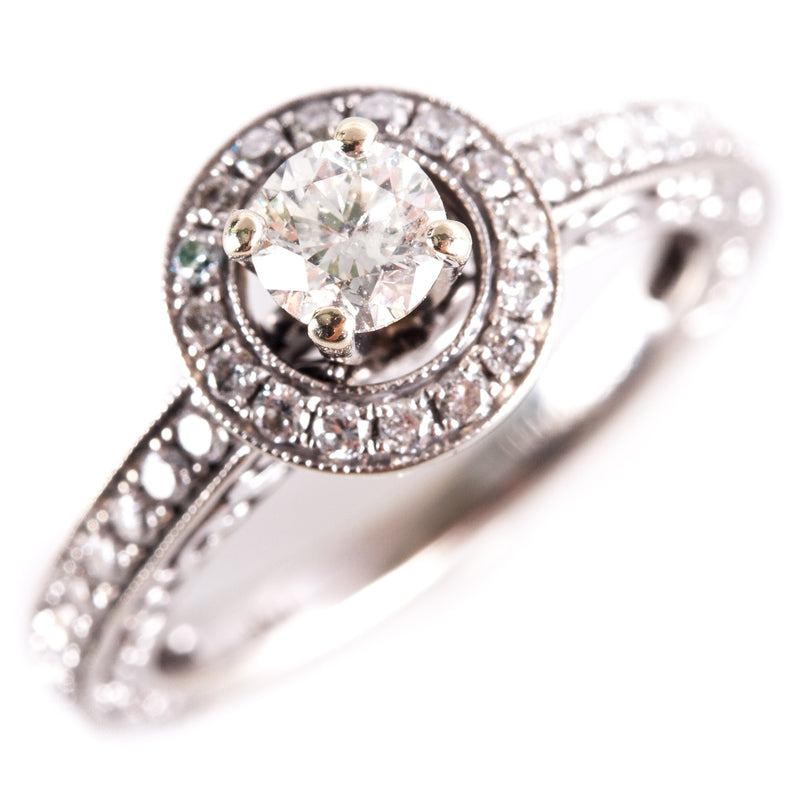 14k White Gold Round H I1 Diamond Halo Style Engagement Ring .70ctw 3.85g