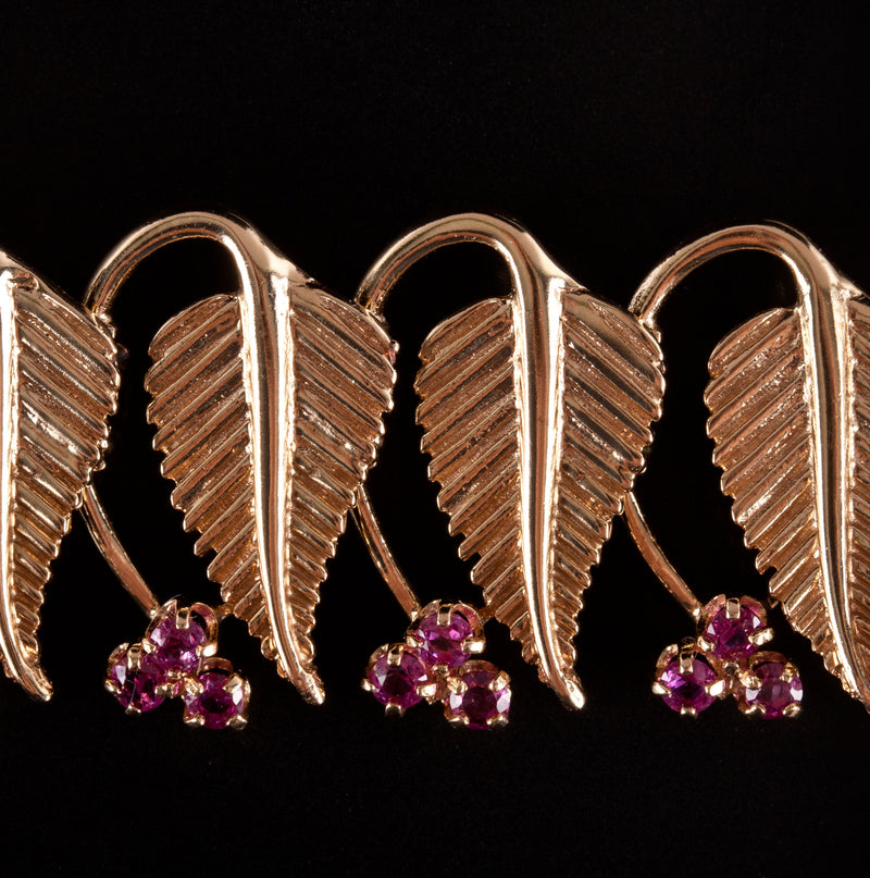 14k Yellow Gold Round Ruby Leaf Style Bracelet Clip-On Earring Set 4.88ctw 54.5g