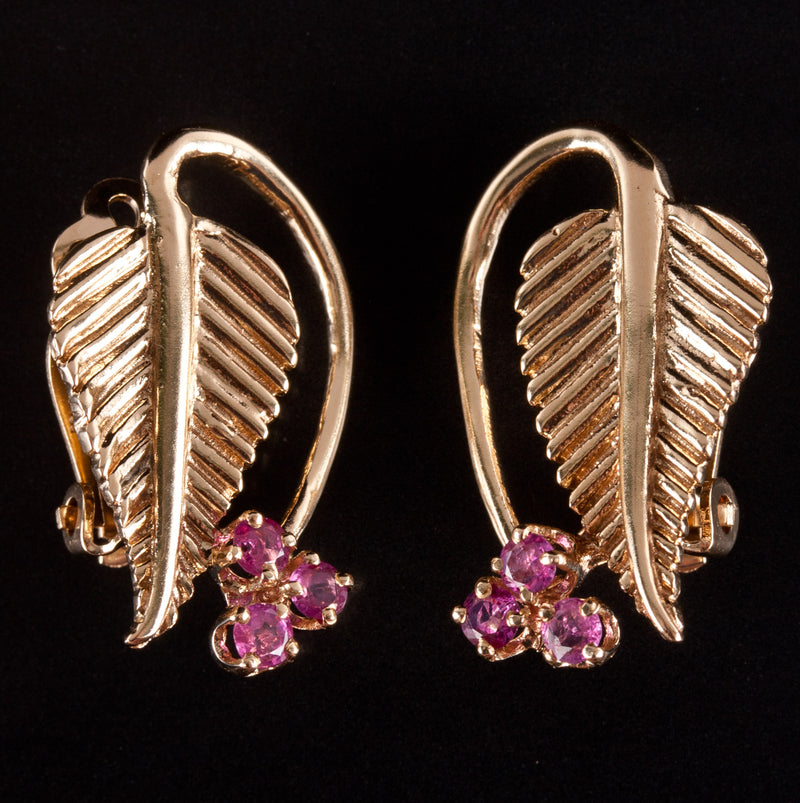 14k Yellow Gold Round Ruby Leaf Style Bracelet Clip-On Earring Set 4.88ctw 54.5g