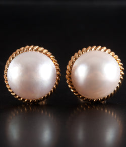 18k Yellow Gold Cultured Mabe Pearl Huggie Omega Clip On Earrings 12.8g