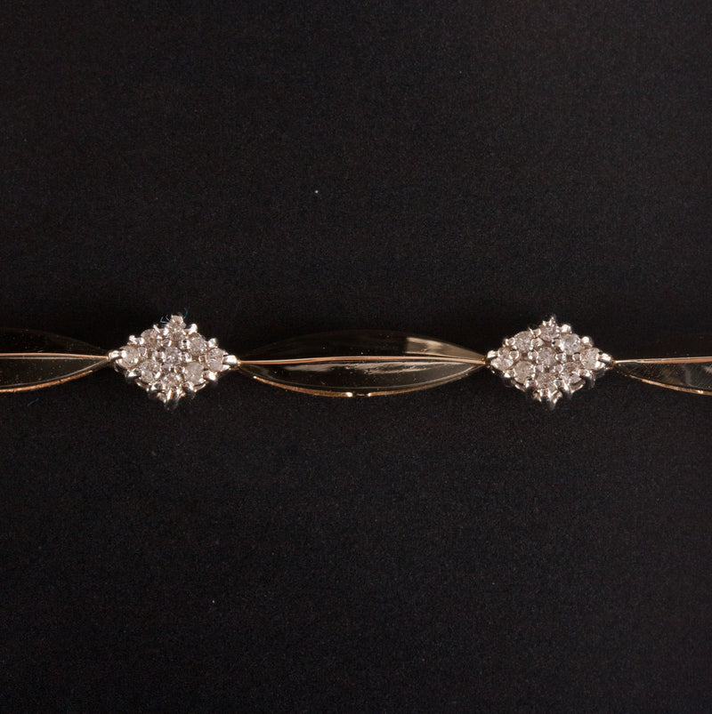 14k Yellow White Gold Round Diamond Cluster Tennis Bracelet .36ctw 7" Length