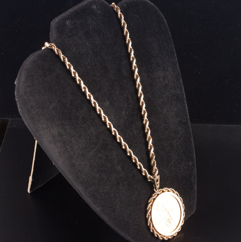 50 Peso 90% Gold Mexican Coin Pendant W/ 14k Yellow Gold Bail & Chain 103.4g