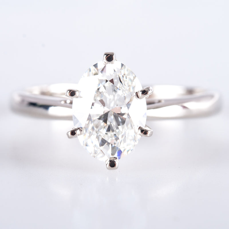 18k White Gold Oval F VS2 Diamond Solitaire Engagement Ring W/ GIA Cert 1.60ct