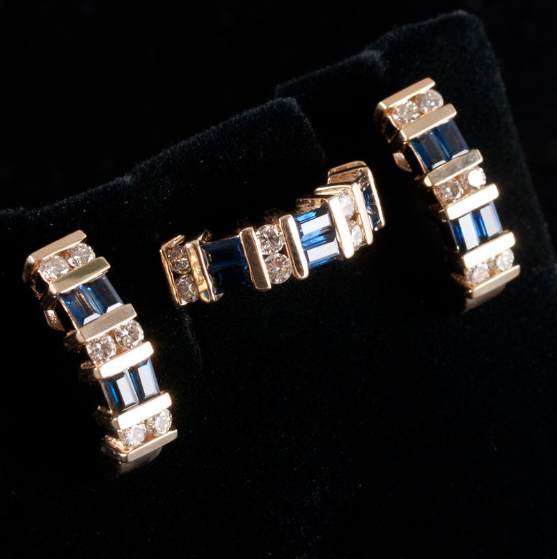14k Yellow Gold Sapphire Diamond Cluster Cocktail Ring Earring Set 2.40ctw 10.5g