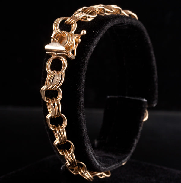 14k Yellow Gold Round Multi Link Style Bracelet 11.13g 7" Length 7.9mm Width