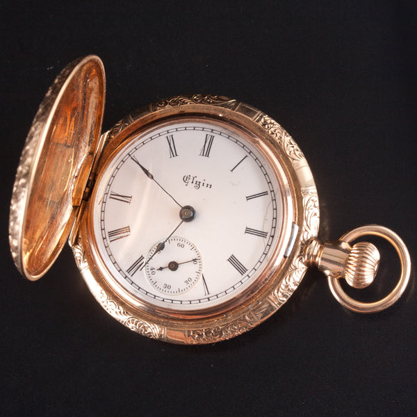 Vintage 1900's 14k Yellow Gold Elgin Floral Pocket Watch W/ Diamond Accent 39.7g