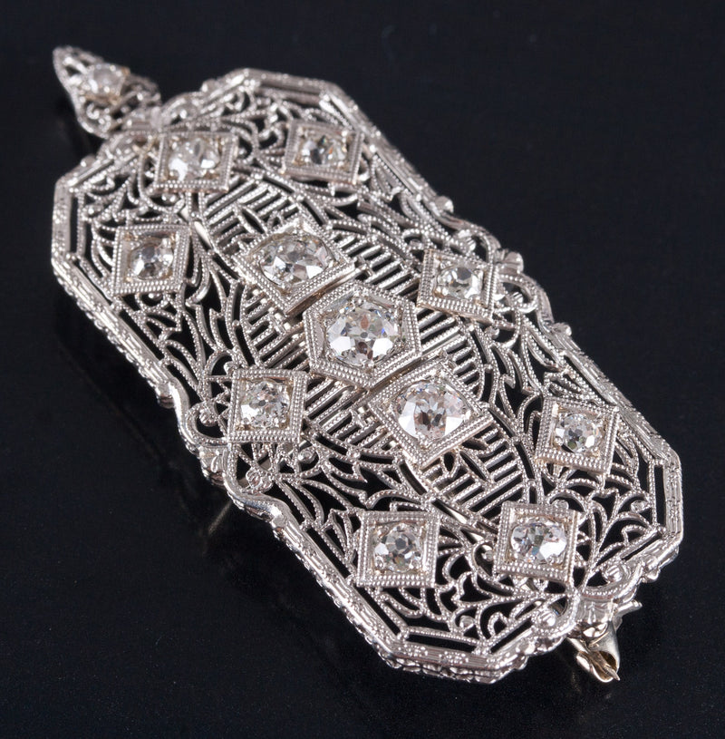 Vintage 1910s 14k White Gold Platinum Diamond Brooch Pendant Combo 1.235ctw 6.1g