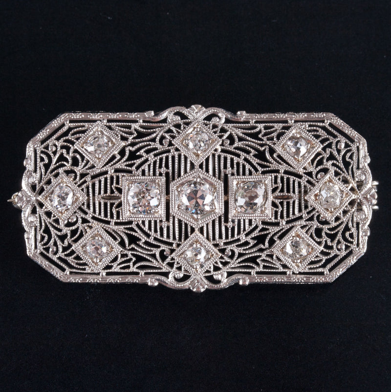 Vintage 1910s 14k White Gold Platinum Diamond Brooch Pendant Combo 1.235ctw 6.1g