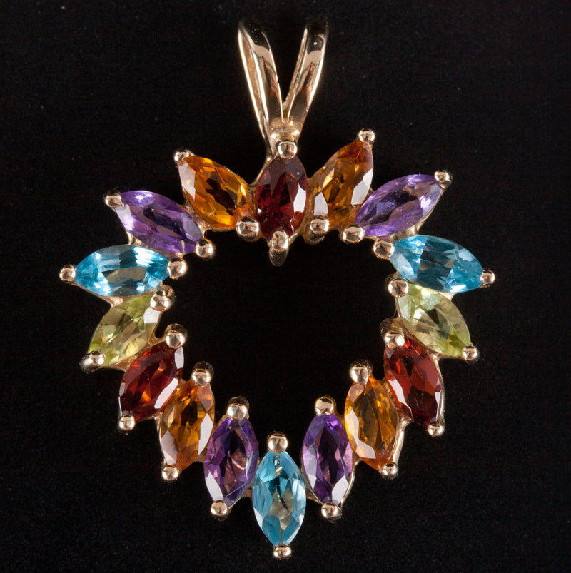 10k Yellow Gold Garnet Citrine Amethyst Topaz Peridot Heart Pendant 2.48ctw