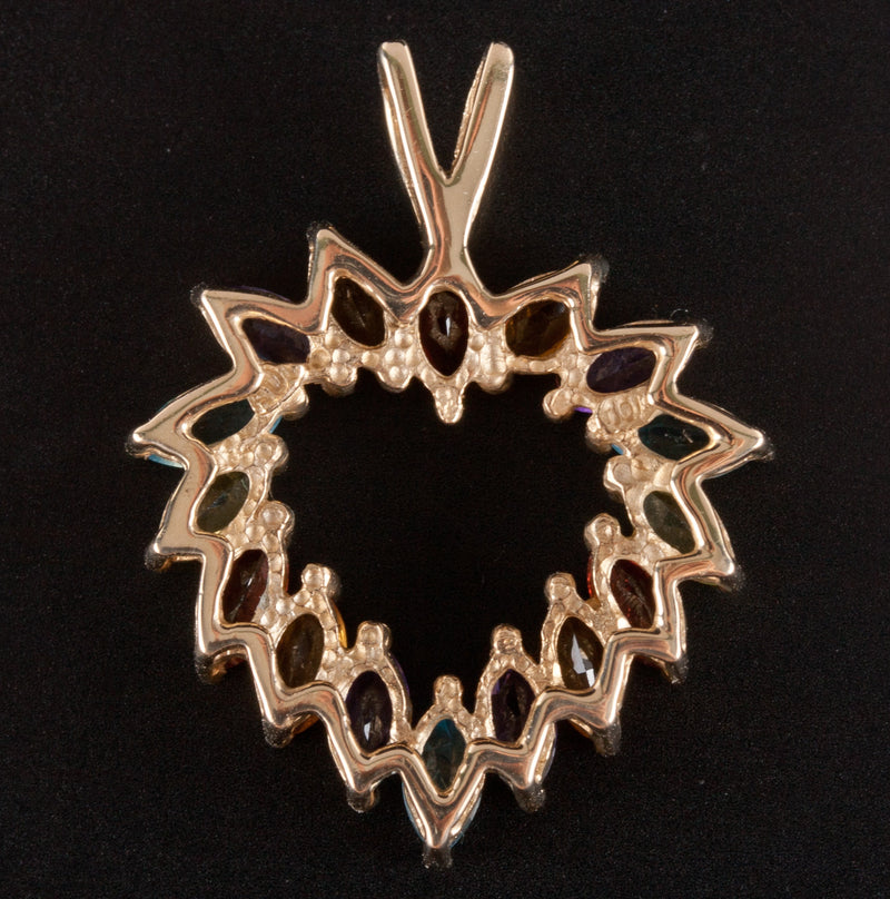 10k Yellow Gold Garnet Citrine Amethyst Topaz Peridot Heart Pendant 2.48ctw