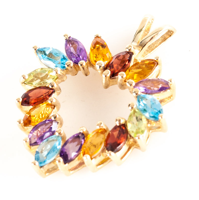 10k Yellow Gold Garnet Citrine Amethyst Topaz Peridot Heart Pendant 2.48ctw