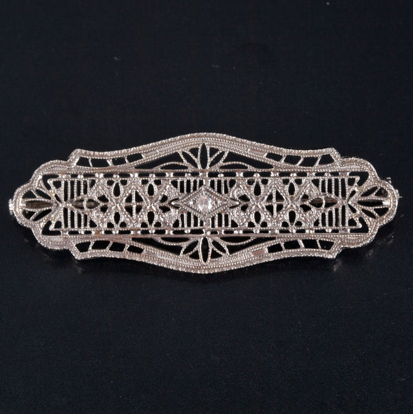 Vintage 1920s 10k White Gold Diamond Filigree Floral Style Brooch .015ct 3.0g