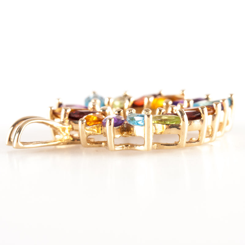 10k Yellow Gold Garnet Citrine Amethyst Topaz Peridot Heart Pendant 2.48ctw