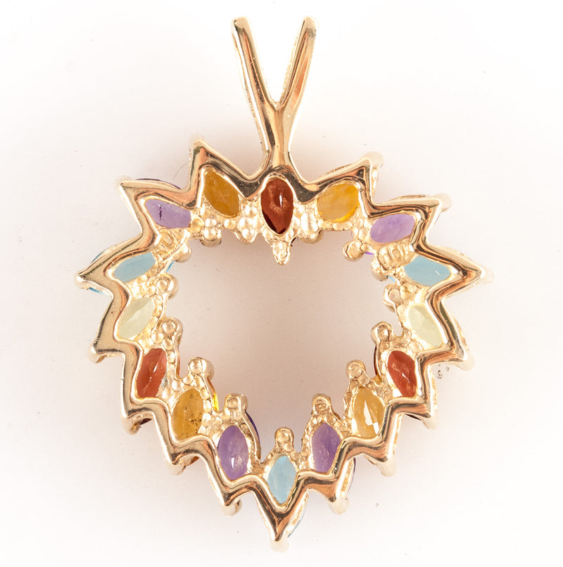 10k Yellow Gold Garnet Citrine Amethyst Topaz Peridot Heart Pendant 2.48ctw