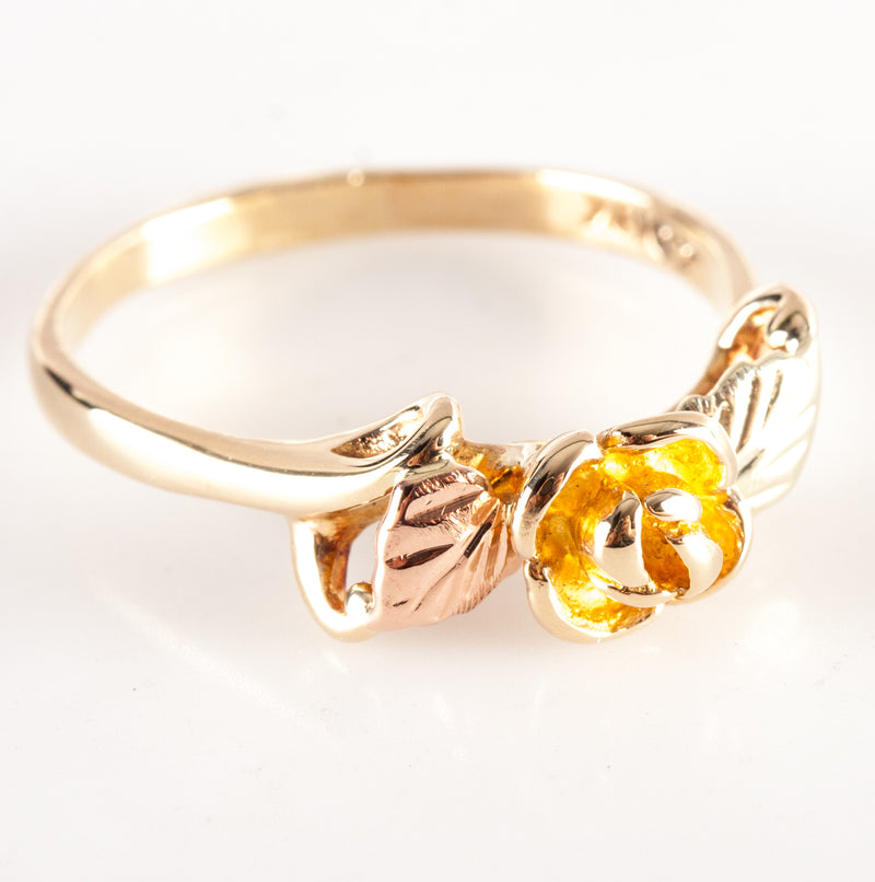 10k Black Hills Gold Tri-Color Floral Leaf Style Ring 3.38g