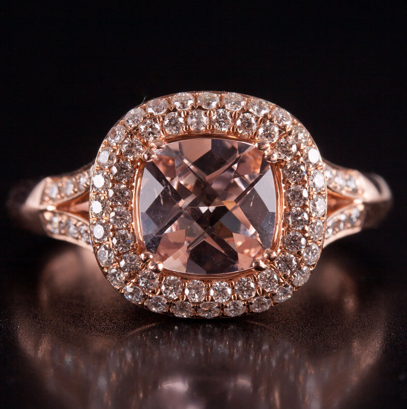 14k Rose Gold Cushion Morganite Diamond Halo Style Engagement Ring 1.44ctw 3.98g